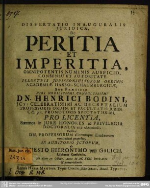 Dissertatio Inauguralis Iuridica, De Peritia Et Imperitia ...