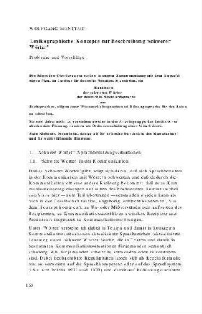 Lexikographische Konzepte zur Beschreibung ‘schwerer Wörter’