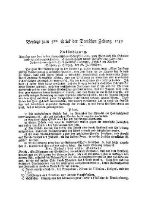 Beylage zum 5ten Stück der Deutschen Zeitung 1789