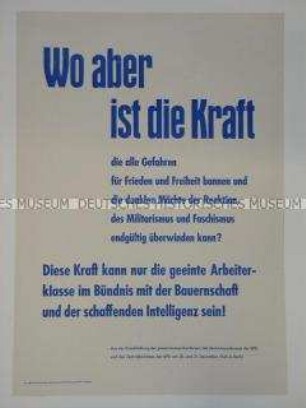 Maueranschlag mit einem Zitat aus der Entschließung gemeinsamen Konferenz von KPD und SPD Ende 1945 in Berlin