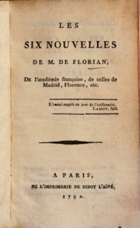 Les six nouvelles de M. de Florian
