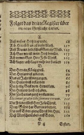 Folgest das dritte Register über die newe Geistliche Lieder.