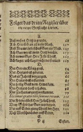 Folgest das dritte Register über die newe Geistliche Lieder.