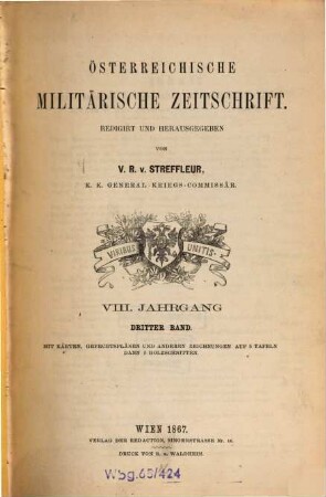 Österreichische militärische Zeitschrift. 1867, 3 = Jg. 8