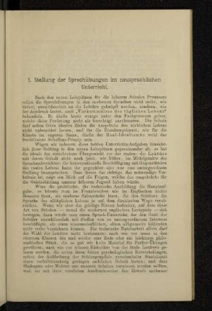 1. Stellung der Sprechübungen im neusprachlichen Unterricht.