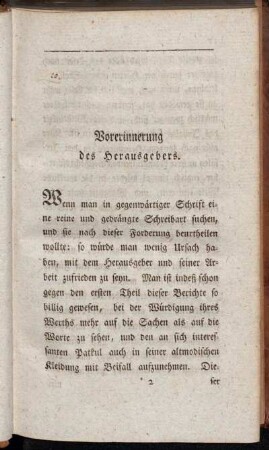 Vorerinnerung des Herausgebers
