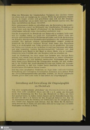 Entstehung und Entwicklung der Originalgraphik im Hochdruck