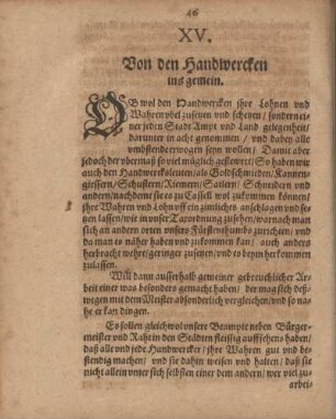 XV. Von den Handwercken ins gemein.