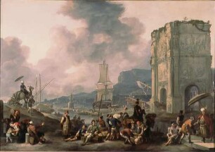 Capriccio eines italienischen Hafens mit Konstantinsbogen