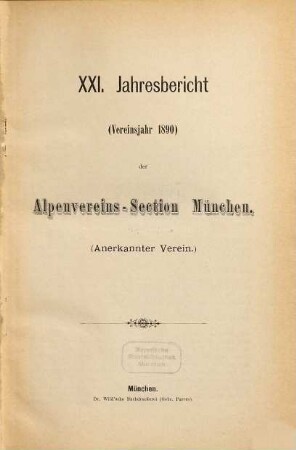 Jahresbericht : Vereinsjahr ... 21. 1890