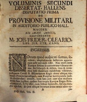 Dissertationum juridicarum Hallensium volumen ... : ex iure publico, privato, feudali et statutario materias exhibentes, 2