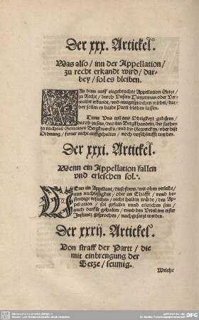Der XXXI. Artickel. Wenn ein Appellation fallen und erleschen sol.