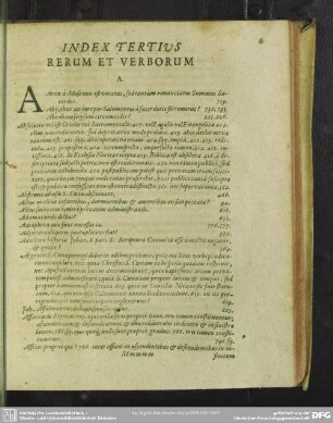 Index Tertius, Rerum Et Verborum