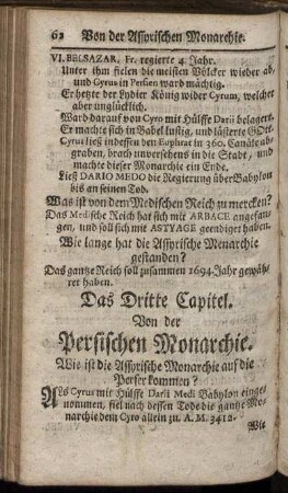 Das Dritte Capitel. Von der Persischen Monarchie.