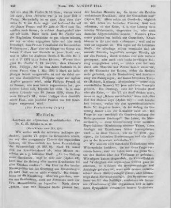 Schultz-Schultzenstein, K. H.: Lehrbuch der allgemeinen Krankheitslehre. T. 1-2. Berlin: Hirschwald 1844 (Beschluss von Nr. 179)