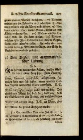 g) Von Versen und grammatikalischer Uebung.