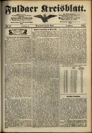 Zweite Ausgabe vom Samstag, den 30. April 1910.