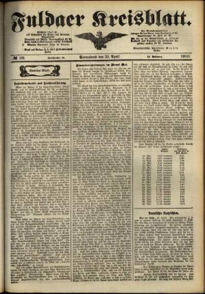 Zweite Ausgabe vom Samstag, den 30. April 1910.