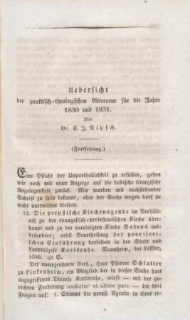 697-732 Uebersicht der praktisch-theologischen Litteratur für die Jahre 1830-1831