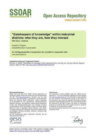 "Gatekeepers of knowledge" within industrial districts: who they are, how they interact