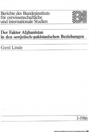 Der Faktor Afghanistan in den sowjetisch-pakistanischen Beziehungen