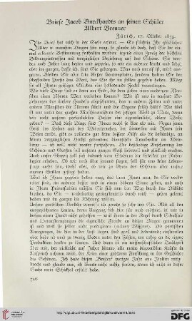 Briefe Jacob Burckhardts an seinen Schüler Albert Brenner