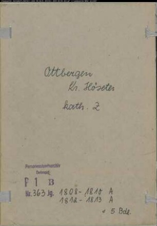Zivilstandsregister der katholischen Gemeinde Ottbergen, Kreis Höxter (A 1808-1813) (Gemeinde: Katholische Gemeinde Ottbergen)