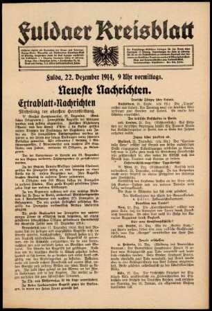 Erste Ausgabe vom Dienstag, den 22. Dezember 1914.