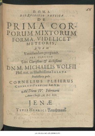 Disquisitio Physica De Prima Corporum Mixtorum Forma, Videlicet Meteoris