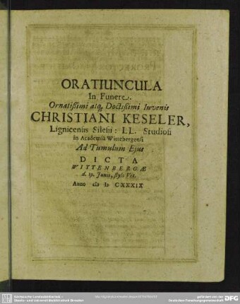 Oratiuncula In Funere