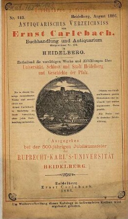 Antiquarisches Bücherverzeichnis. 143. 1886