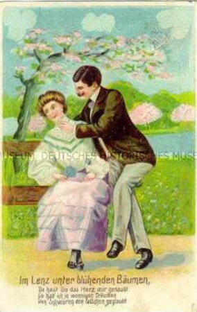Postkarte mit Liebespaar und Liedzeilen