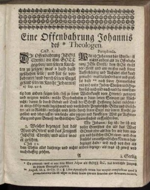 Eine Offenbahrung Johannis des * Theologen. Cap. 1. - Cap. 4.