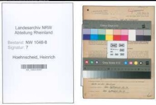 Entnazifizierung Heinrich Hoehnscheid , geb. 16.09.1898 (Schlosser)