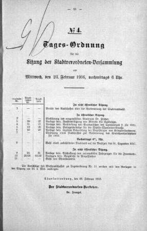 Tages-Ordnung, 23. Februar 1916
