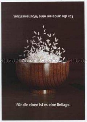 Postkarte der Aktion Gemeinsam schnell Helfen (Reisschale)