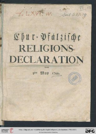 Chur-Pfälzische Religions-Declaration vom 9ten May 1799