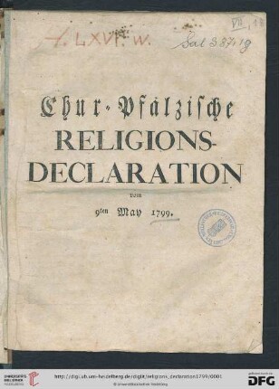 Chur-Pfälzische Religions-Declaration vom 9ten May 1799