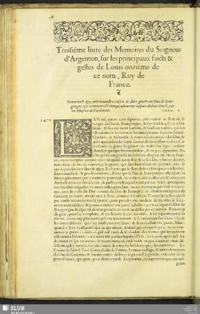 Troisiéme livre Des Memoire du Seigneur d' Argenton, sur les principaux faicts & gestes de Louis onziéme de ce non Roy de France