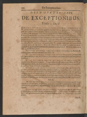 Disputatio XXVI. De Exceptionibus
