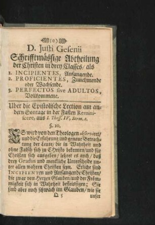D. Justi Gesenii Schrifftmässige Abtheilung der Christen in drey Classes ...
