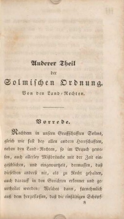 Anderer Theil der Solmischen Ordnung. Von den Land-Rechten.