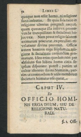 Caput IV. De Officio Hominis Erga Deum, Seu De Religione Naturali.