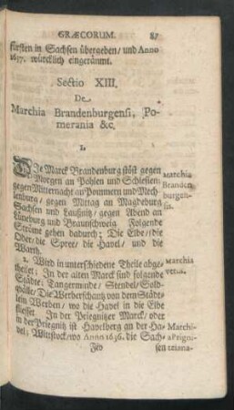 Sectio XIII. De Marchia Brandenburgensi, Pomerania &c. - XIV. De Ducatu Luneburgensi, territorio Bremensi, Frisiae orientalis, Westphaliae Cliviae.