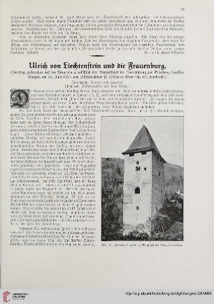 28: Ulrich von Liechtenstein und die Frauenburg : (Vortrag, gesprochen auf der Frauenburg anläßlich der Burgenfahrt der Vereinigung zur Erhaltung deutscher Burgen, am 24. Juni 1927)