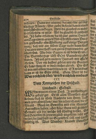 CCI. Vom Kennzeichen der Unschuld. Unschuld / Gedult.