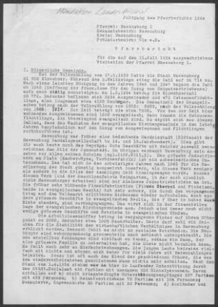 Ravensburg mit Eschach, Weißenau, Schmalegg, Berg (Schussental) und Mochenwangen: Pfarrberichte 1954