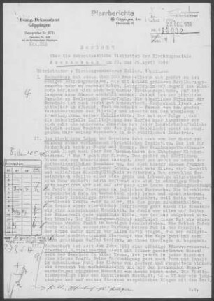 Eschenbach: Visitationsbericht mit Pfarrbericht 1959