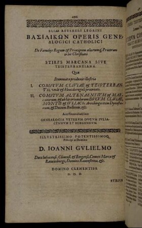 De Familiis Regum & Principum, aliorumq[ue] Procerum orbis Christiani Stirps Marcana Sive Teisterbantiana [...]