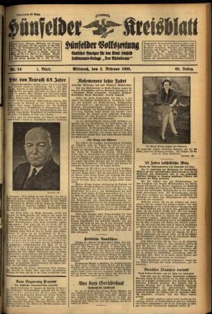 Erste Ausgabe vom Mittwoch, den 02. Februar 1938.